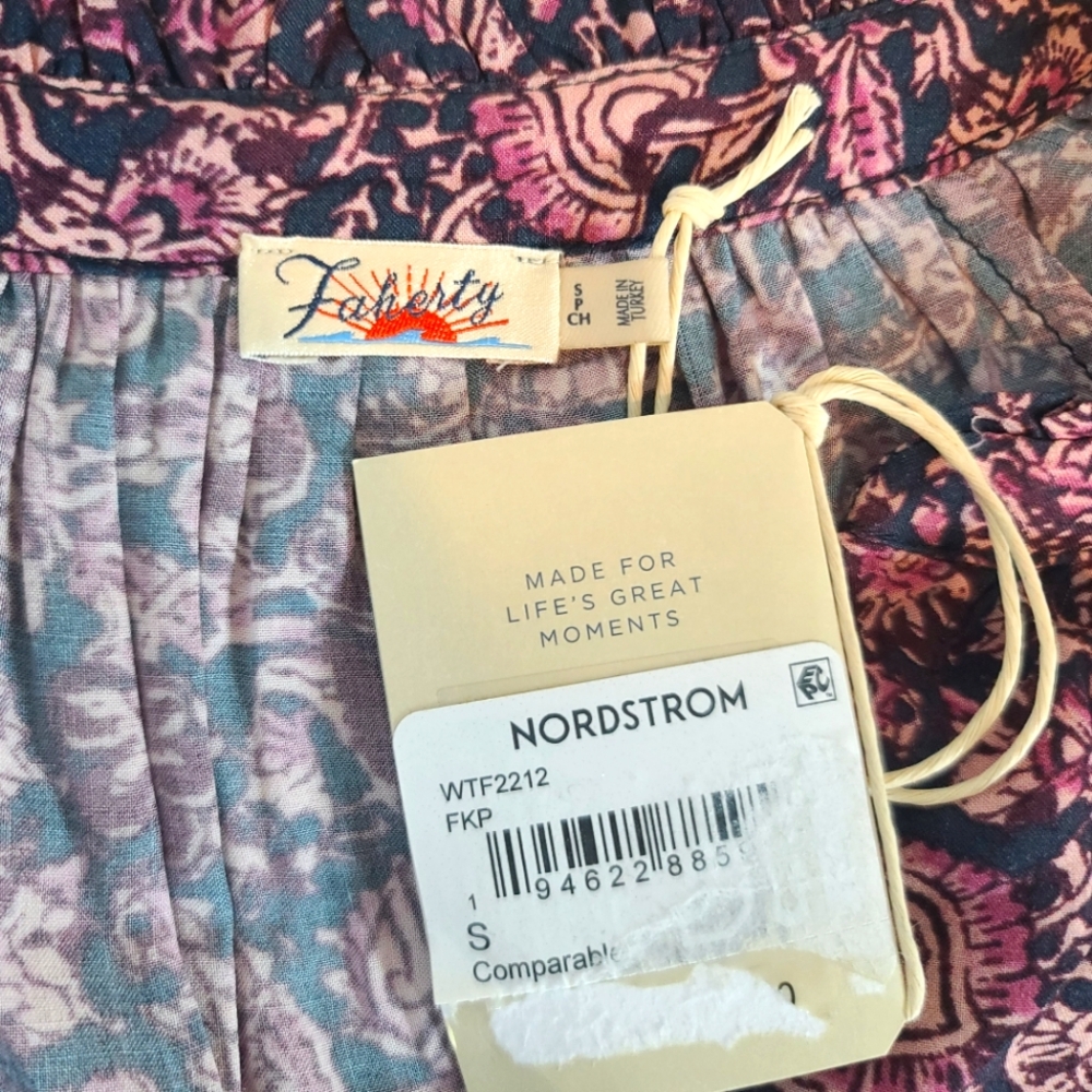 FAHERTY Portia Blouse Peasant Top in Fiona Block Print NWT Size Small - Picture 5 of 9